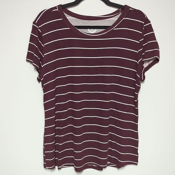 Maurices Purple and White Striped Short Sleeve Blouse - Picture 1 of 6